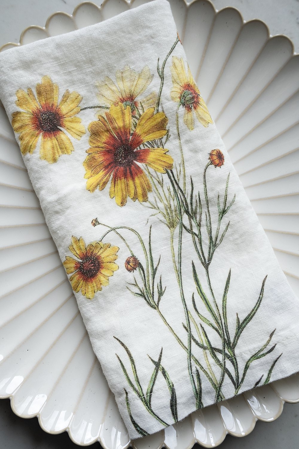Set 6 Servilletas De Lino Con Diseño De Flores Amarillas - Cristina Oria