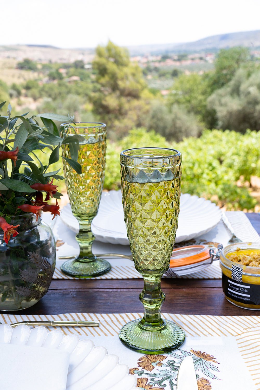 Copa Cristal Champagne Verde Rombos - Cristina Oria