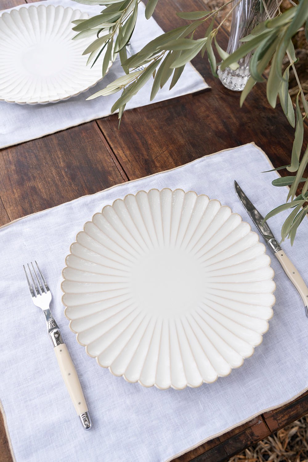 Mantel Individual De Lino Blanco Con Borde En Color Beige - Cristina Oria