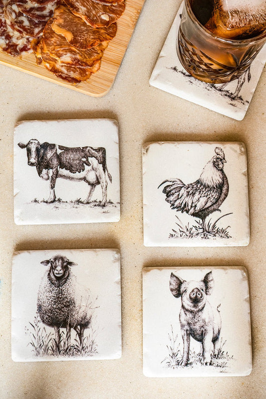 Set 4 Posavasos Con Diseño De Animales De Granja - Cristina Oria
