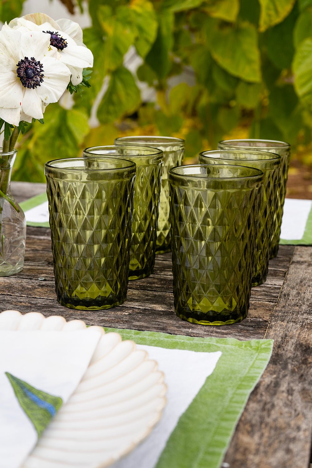 Set 6 Vasos Cristal Altos Verde Rombos - Cristina Oria