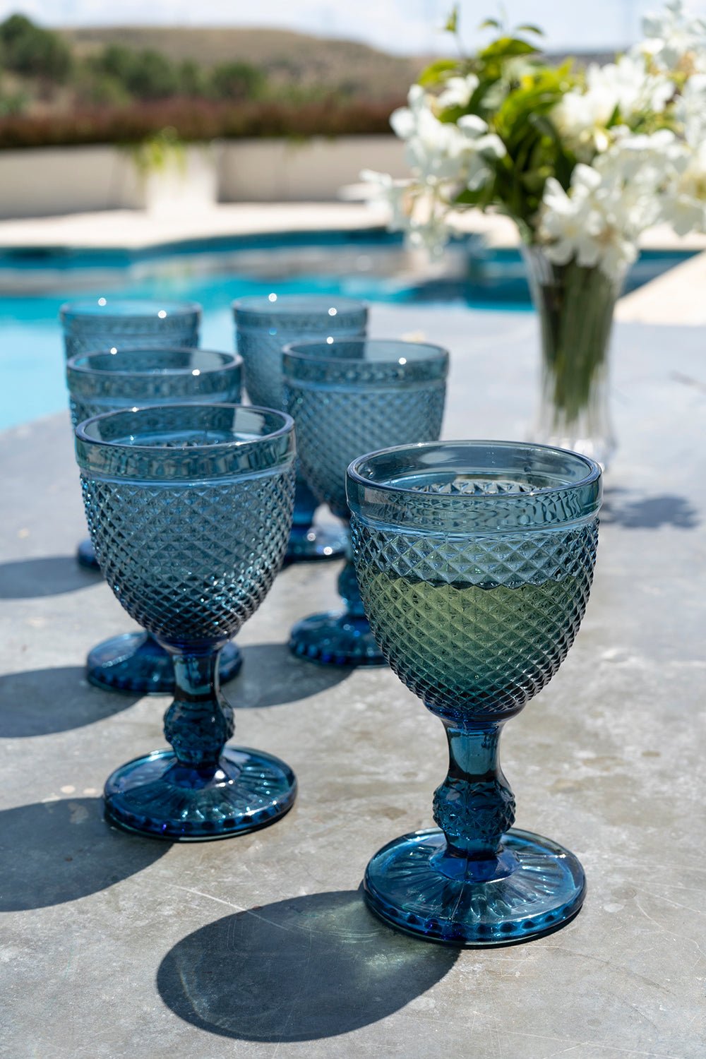 Set 6 Copas Cristal Vino Azul Oscuro Picos - Cristina Oria