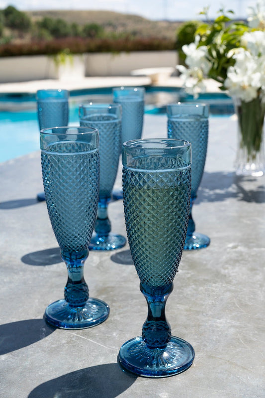 Set 6 Copas Cristal Champagne Azul Oscuro Picos - Cristina Oria