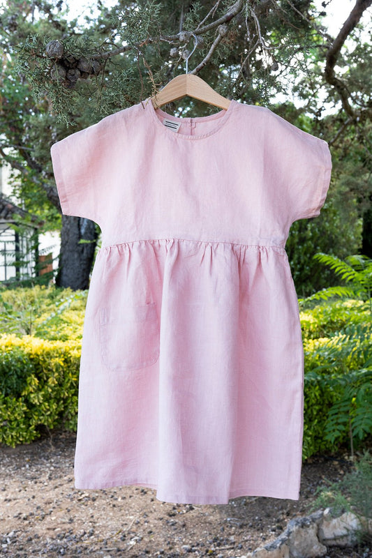 Vestidos De Lino Rosa Niños - Cristina Oria