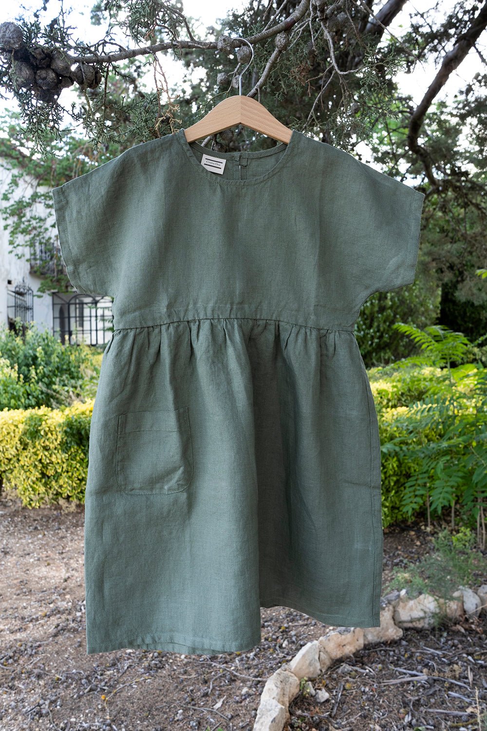 Vestidos De Lino Verde Oscuro Niños - Cristina Oria