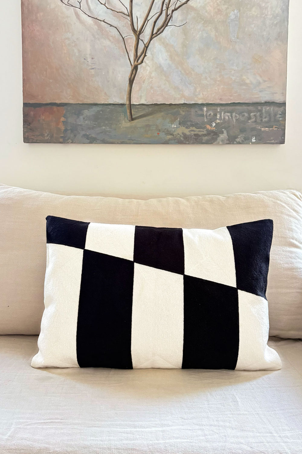 Cojín Blanco Y Negro De Algodón Rectangular Cristina Oria 