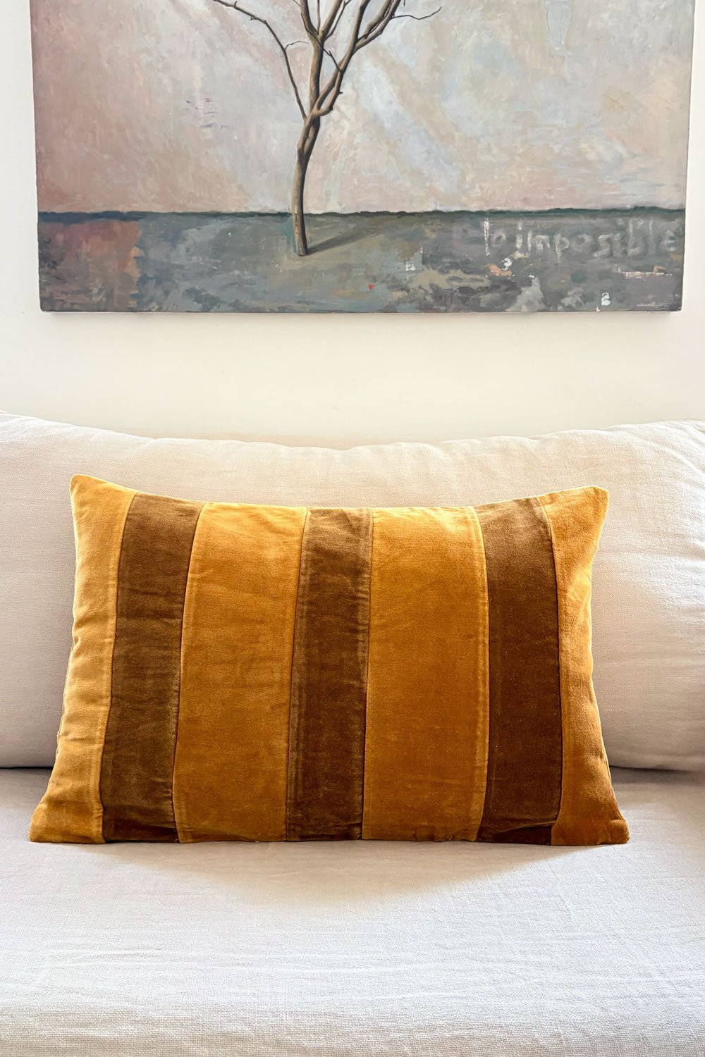 Cojín Marrón De Terciopelo Y Algodón Rectangular Cristina Oria 