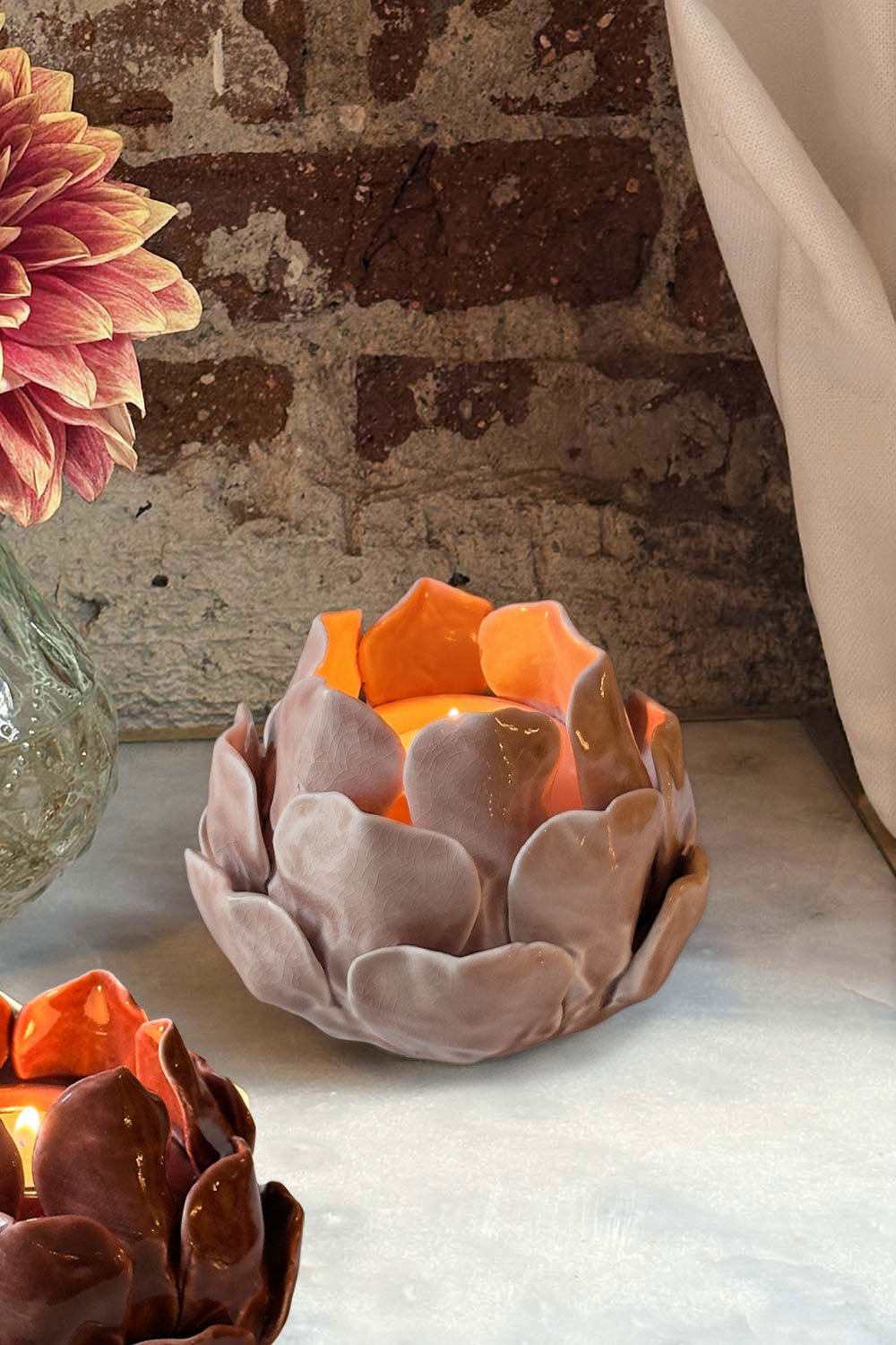 Portavelas Flor Mediano Beige Cristina Oria 