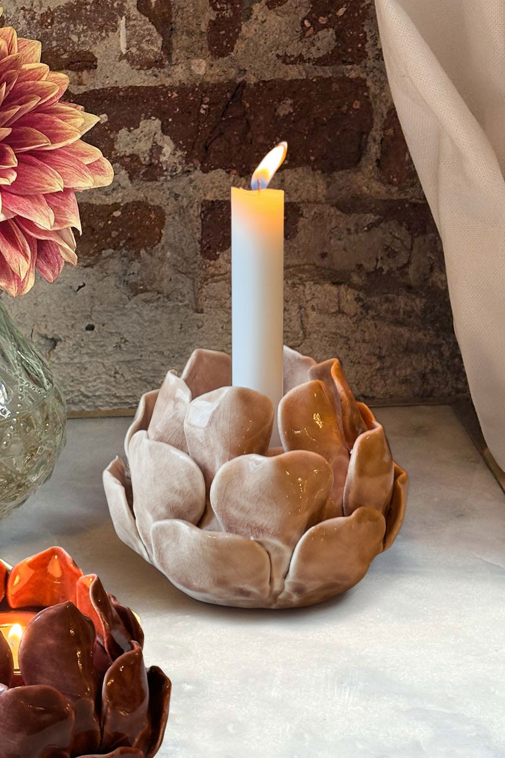 Detalle Portavelas Flor Mediano Beige Cristina Oria 