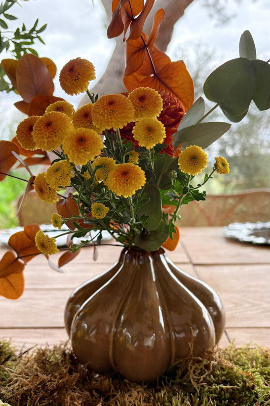 Jarrón Artesanal Aurelia Marrón Esmaltado Oval Cristina Oria 