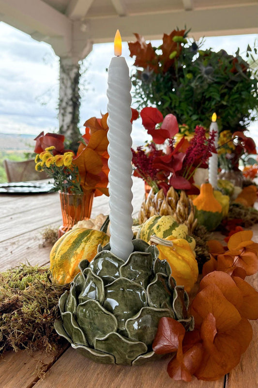 Portavelas Artesanal Con Diseño De Alcachofa Verde Cristina Oria 