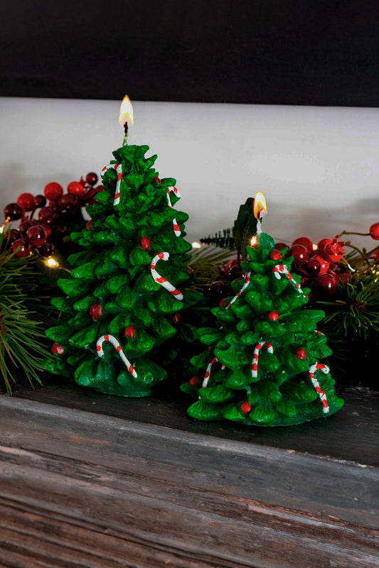 Vela Con Diseño De Árbol De Navidad Con Bastones Pequeña