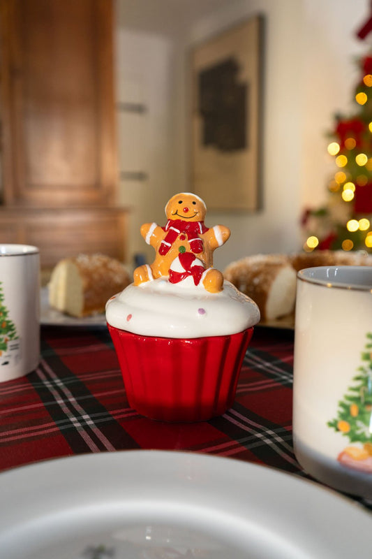 Recipiente Con Tapa Diseño Cupcake Navidad Roja Cristina Oria 