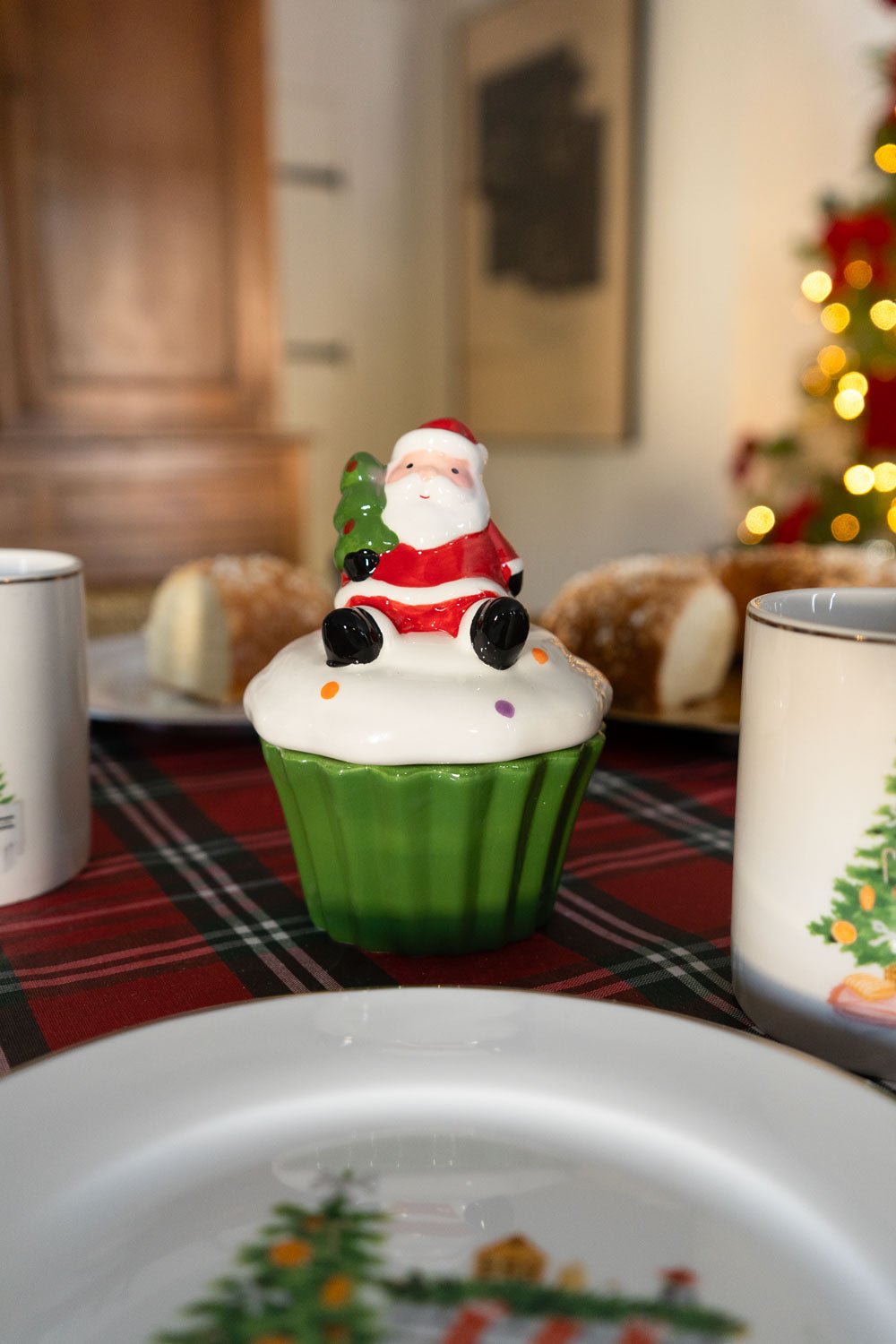 Recipiente Con Tapa Diseño Cupcake Navidad Verde Cristina Oria 