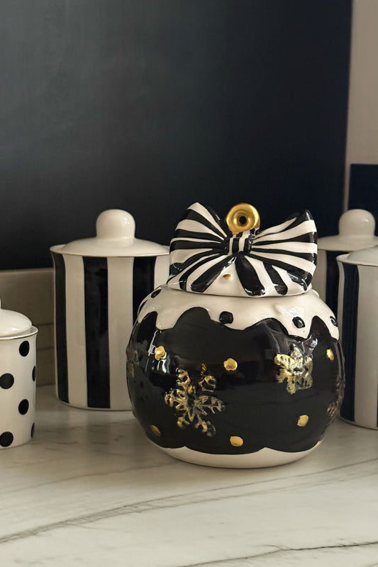 Tarro Con Tapa Adorno Navidad Negro Y Detalles Dorados Cristina Oria 