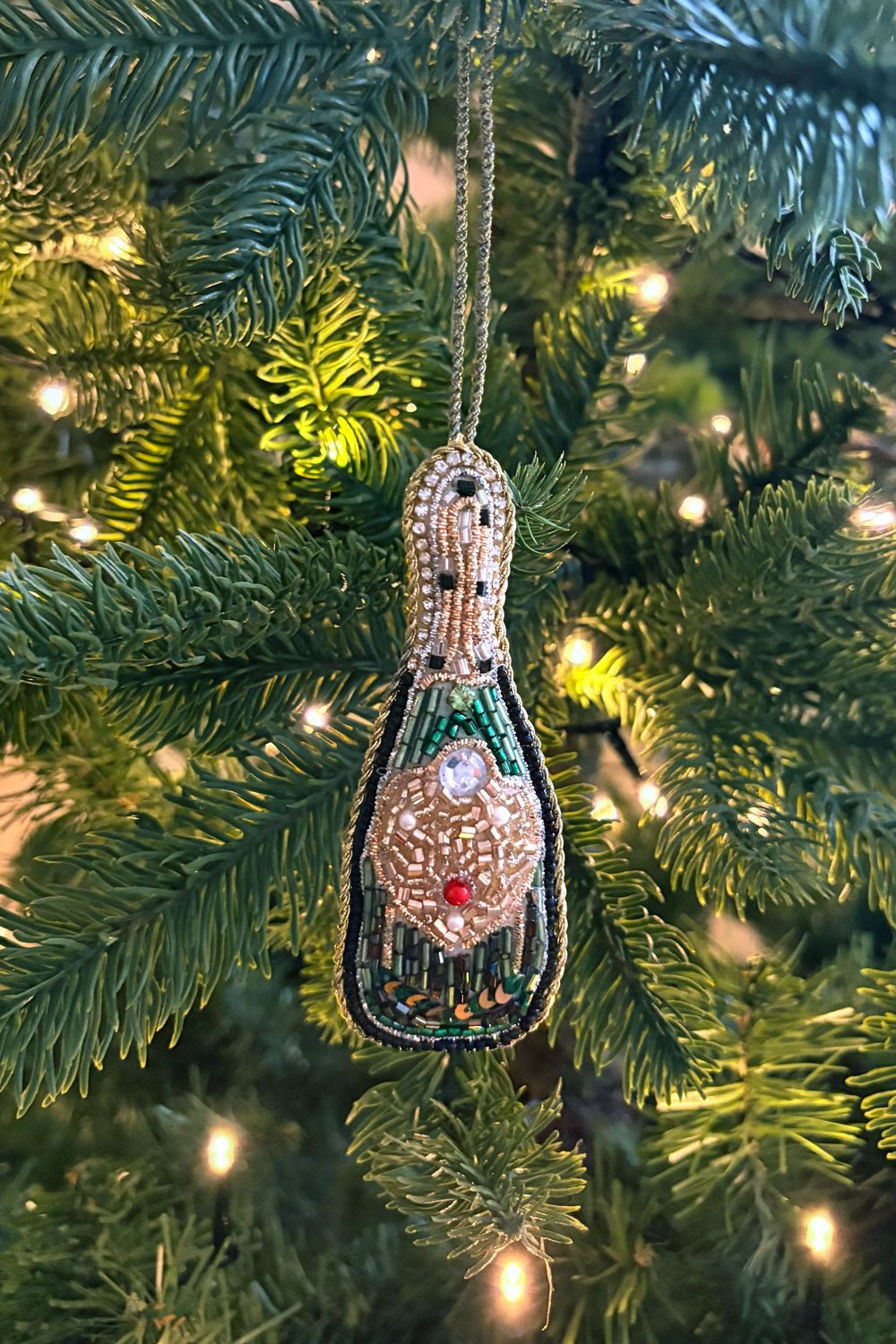 Adorno Navideño Bordado Con Cuentas Champagne Cristina Oria 