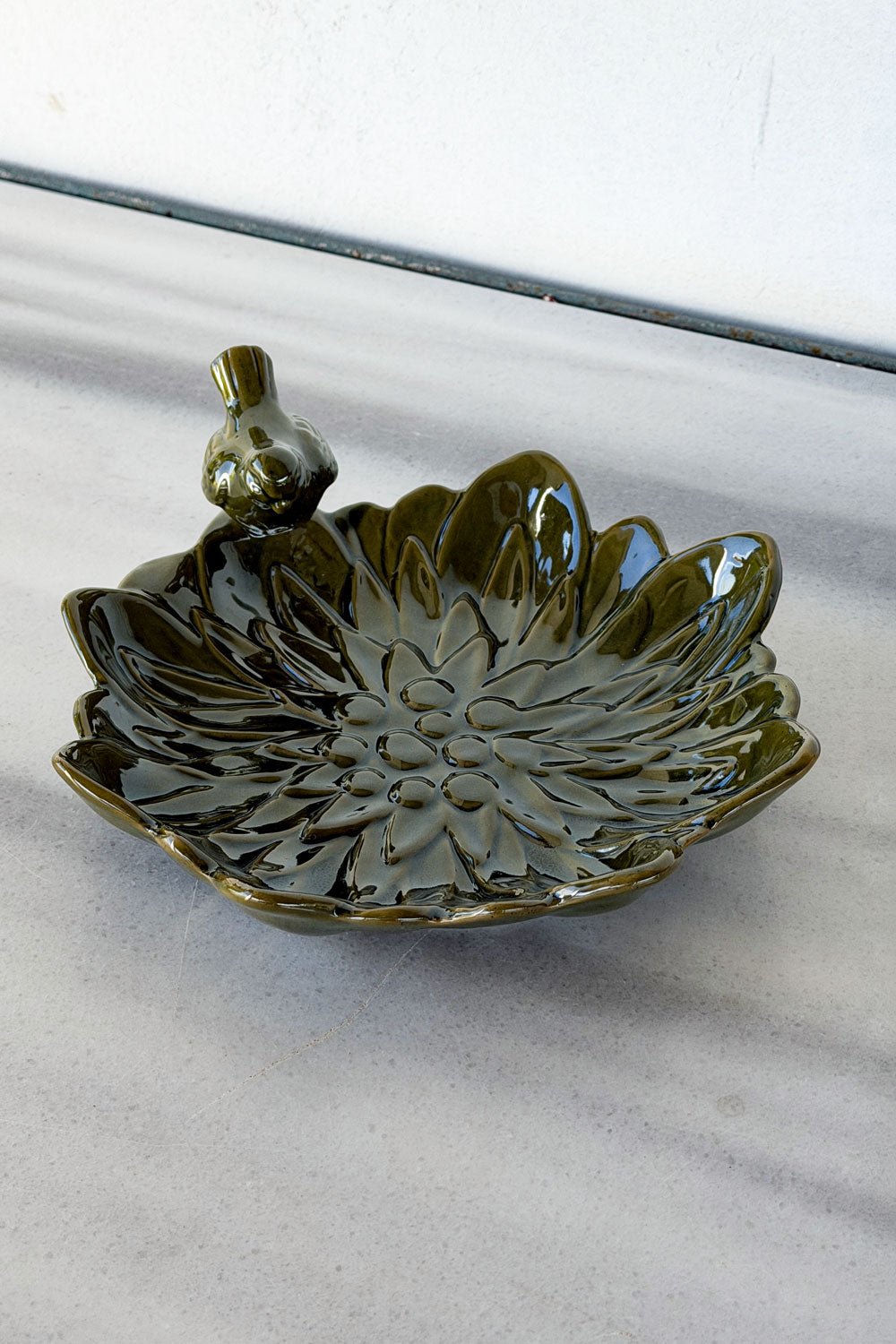 Cuenco Decorativo Verde Flor Con Pájaro Verde Cristina Oria