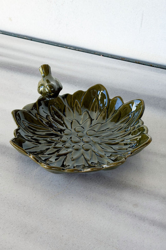 Cuenco Decorativo Verde Flor Con Pájaro Verde Cristina Oria