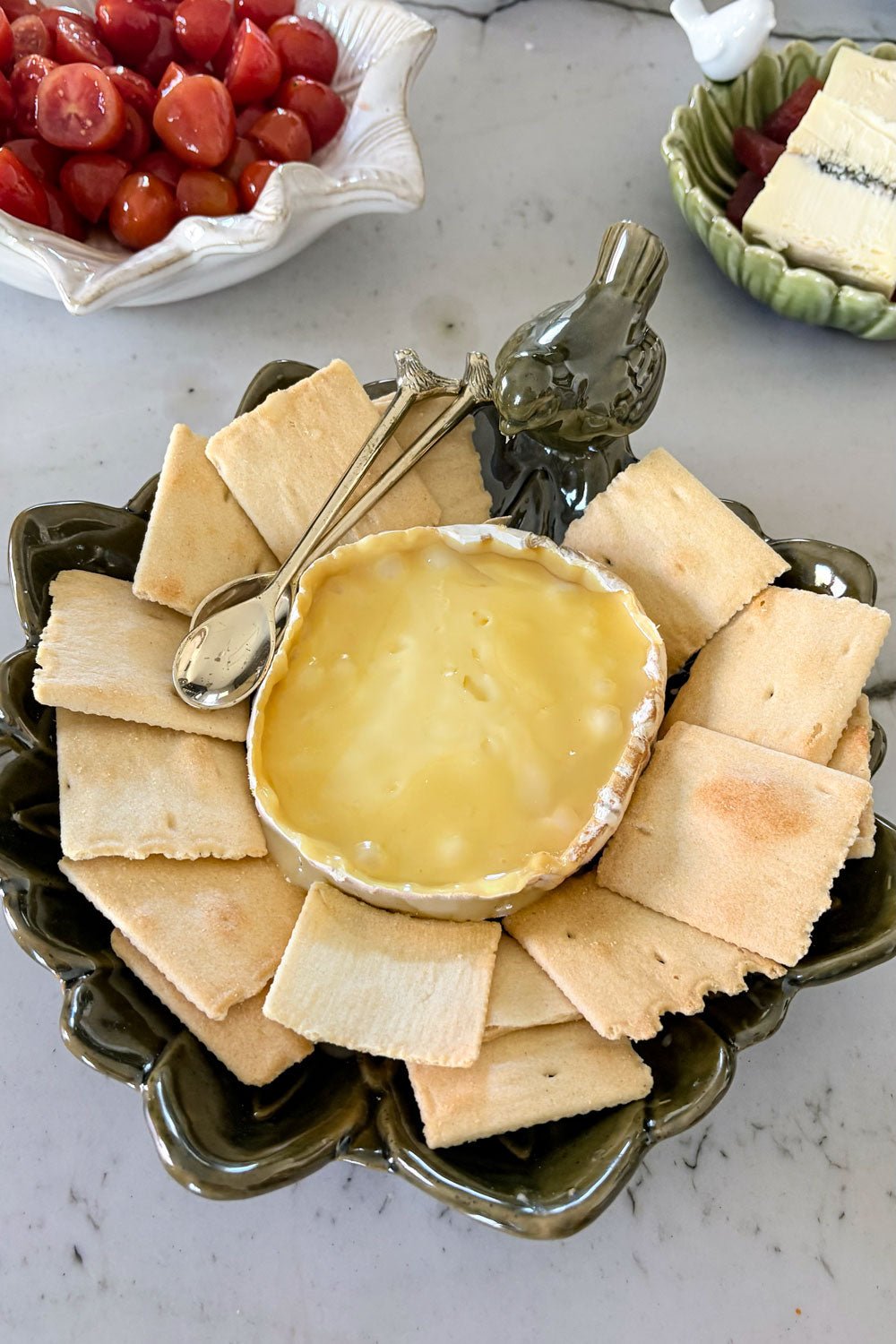 Cuenco Queso Decorativo Verde Flor Con Pájaro Verde Cristina Oria