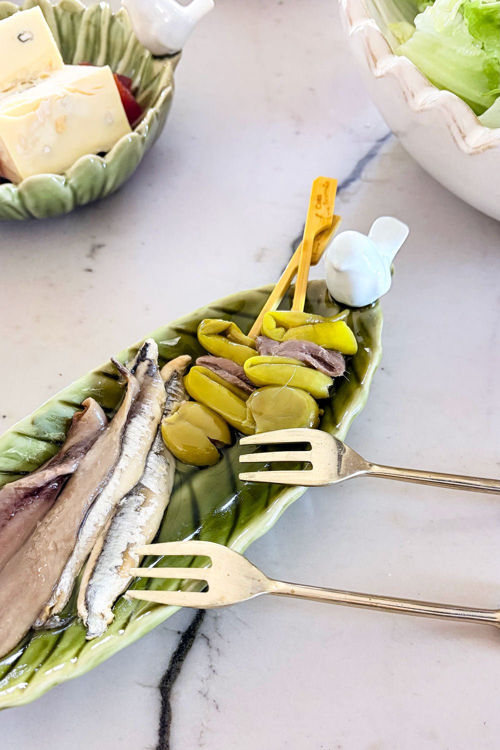 Aperitivo Bandeja Decorativa Verde Flor Con Pájaro Blanco Cristina Oria