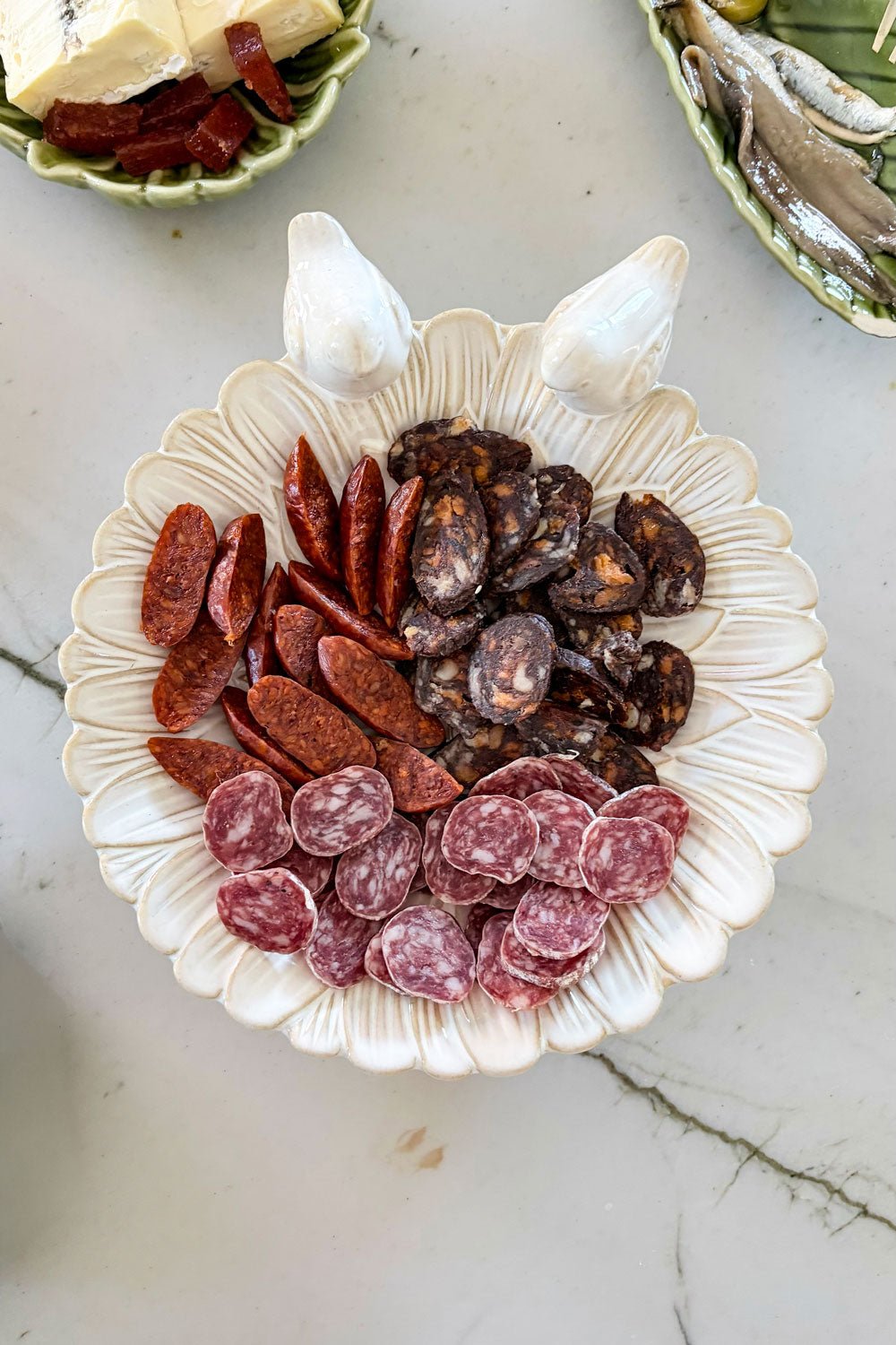 Fuet Bandeja Decorativa Blanca Flor Con Pájaros Cristina Oria