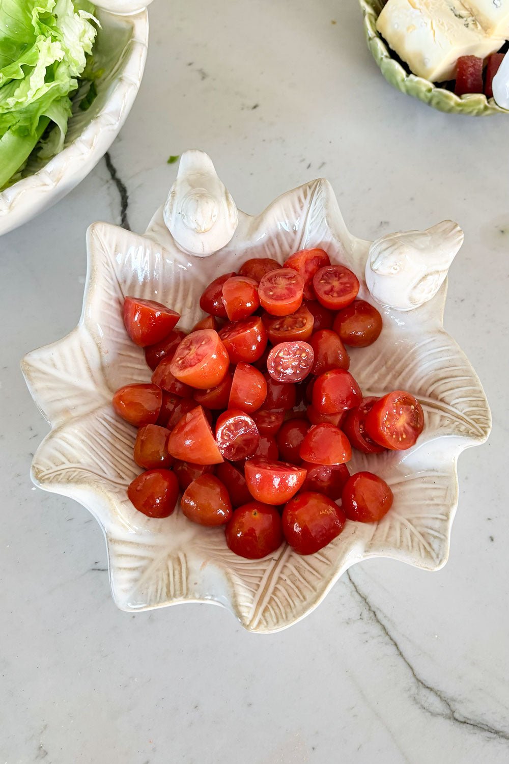 Ensalada Cuenco Decorativo Blanco Flor Irregular Con Pájaros Cristina Oria