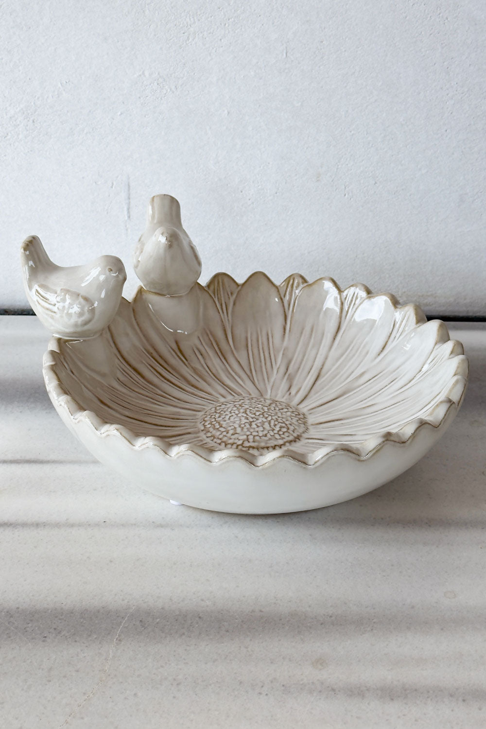 Cuenco Decorativo Blanco Flor Con Dos Pájaros Cristina Oria