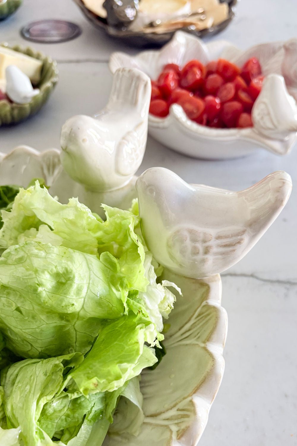 Ensalada Cuenco Decorativo Blanco Flor Con Pájaros Cristina Oria