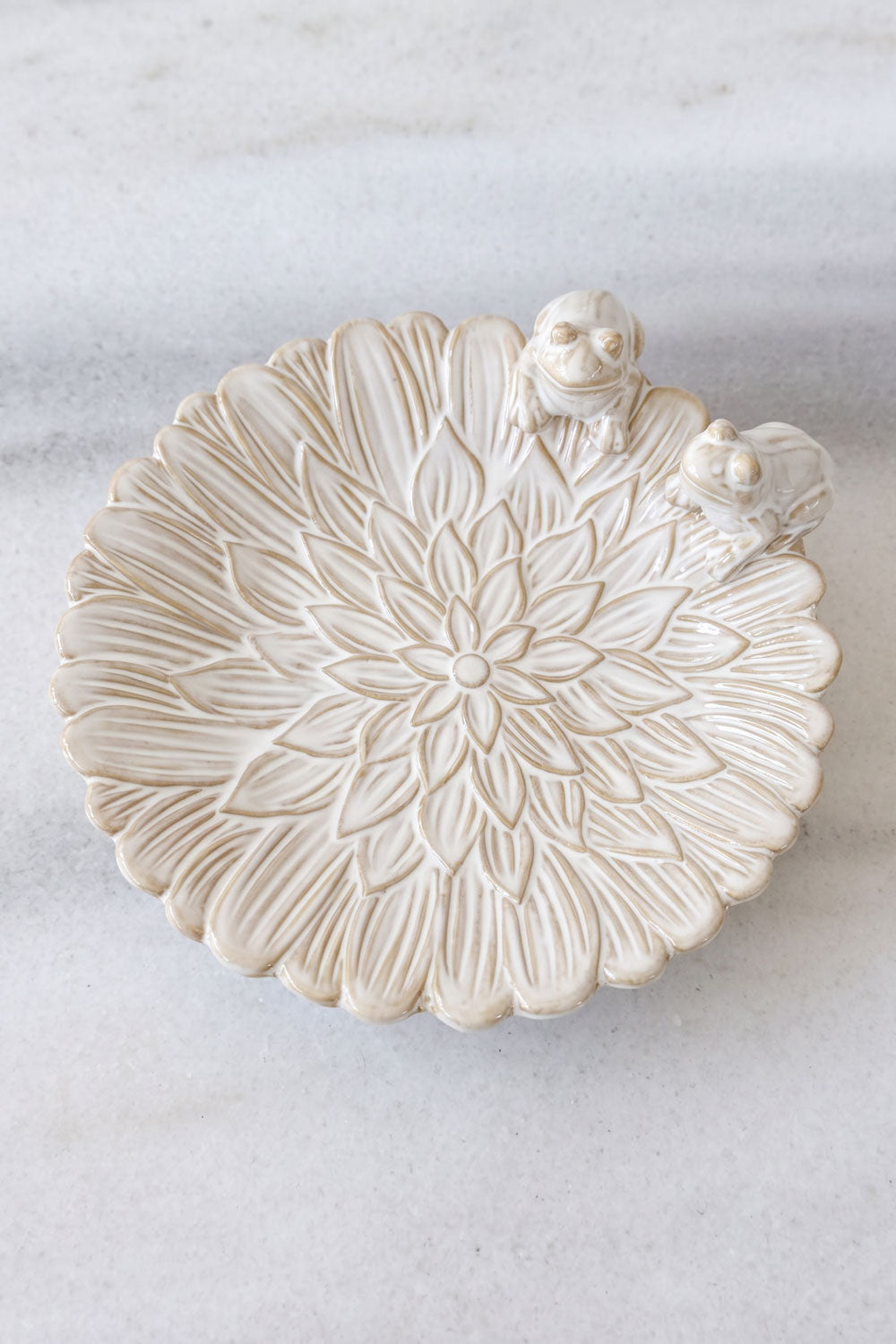 Centro De Mesa De Porcelana Diseño Flor & Ranas Pequeño Cristina Oria