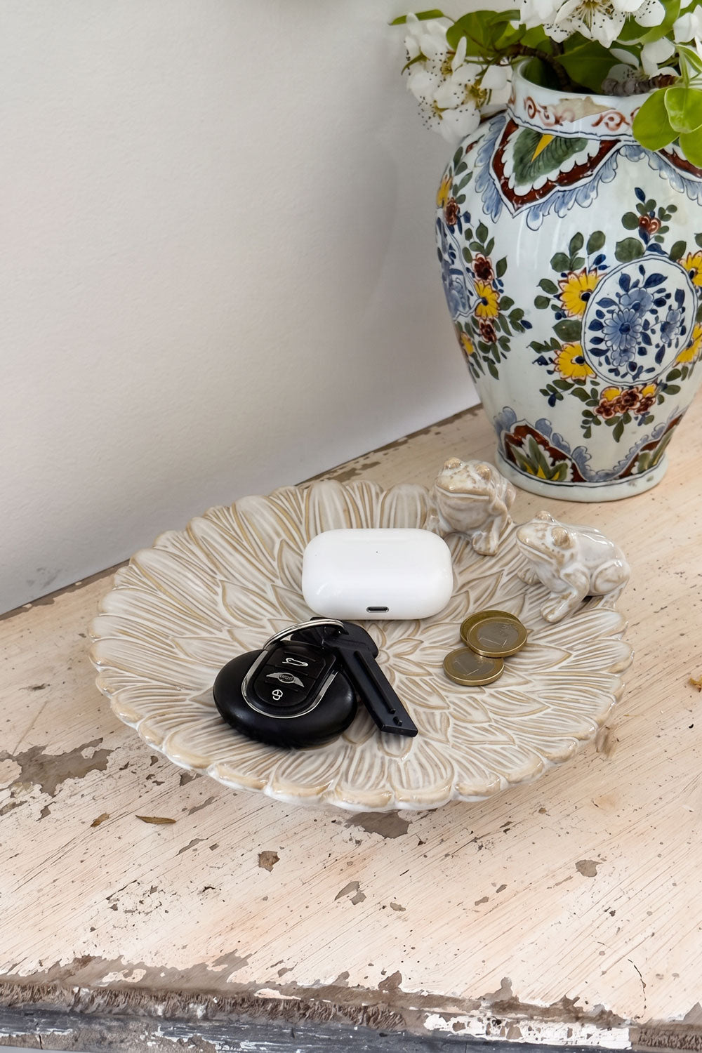 Detalles Centro De Mesa De Porcelana Diseño Flor & Ranas Pequeño Cristina Oria