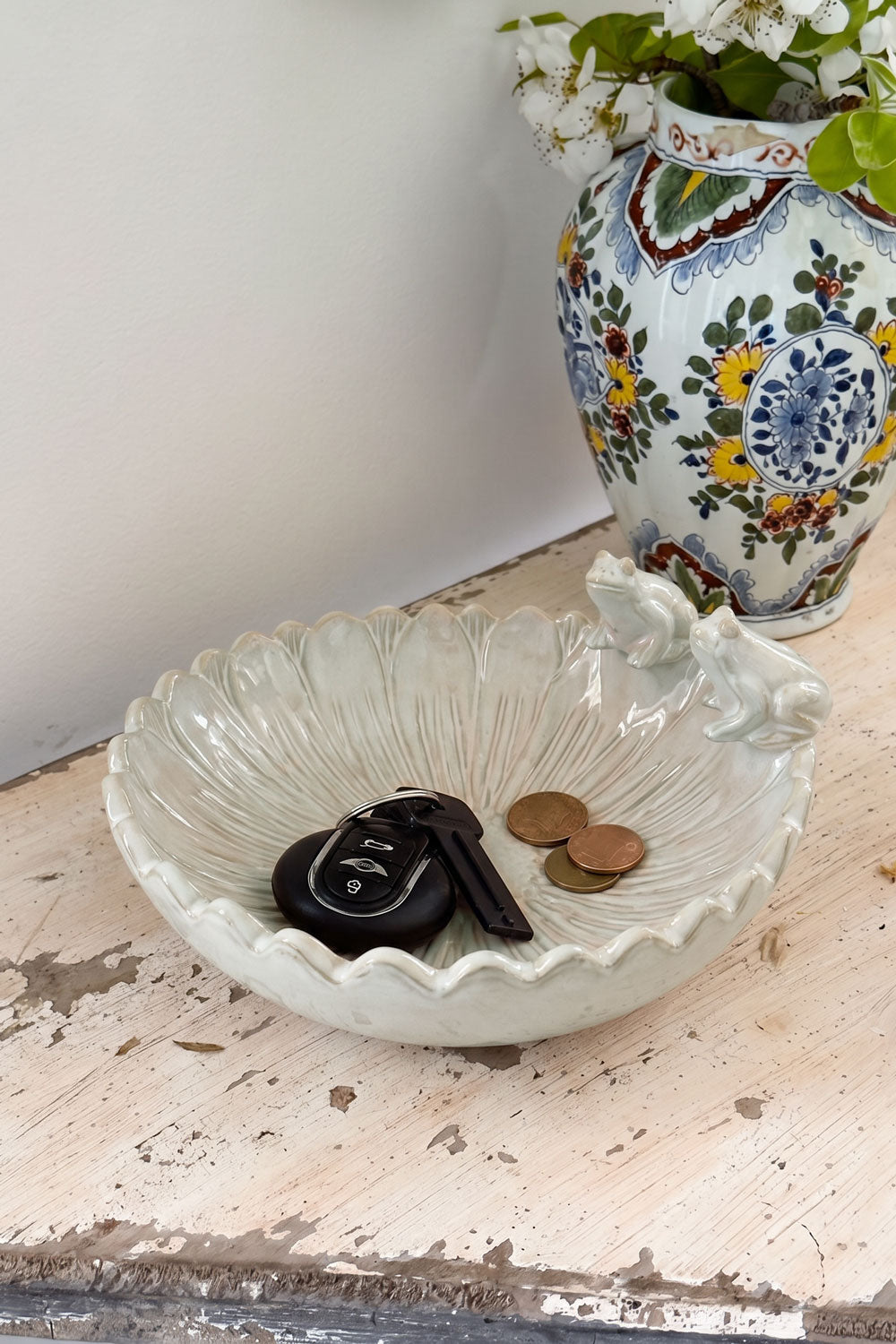 Llaves Coche Centro De Mesa De Porcelana Diseño Flor & Ranas Grande Cristina Oria