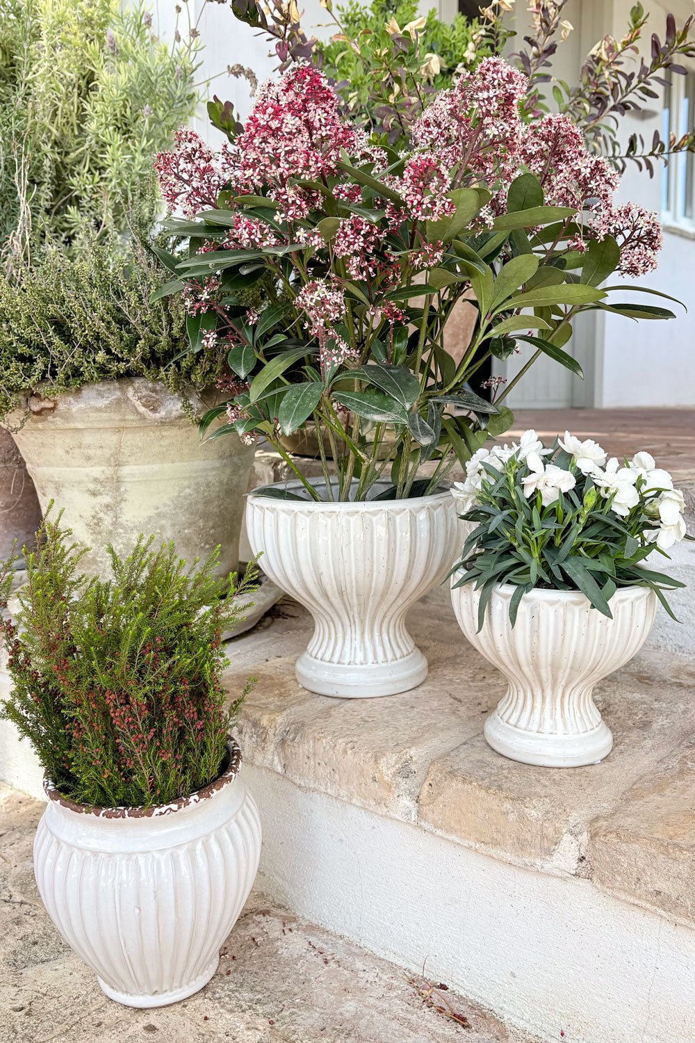 Flores Jarrón Diseño Copa De Porcelana Blanco Roto Grande Cristina Oria