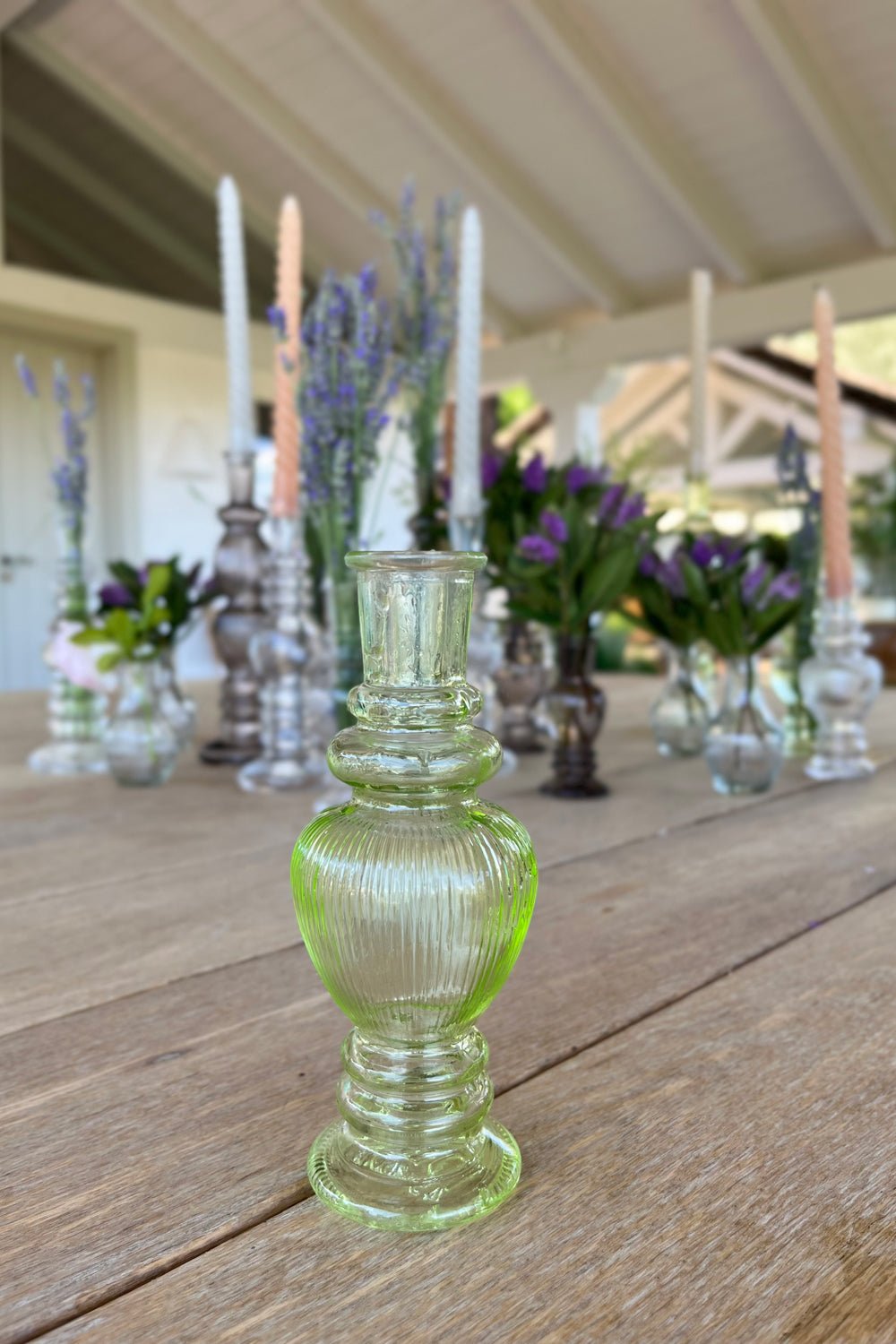 Florero De Cristal Con Diseño Venecia Verde Claro Grande Tallado para Decorar