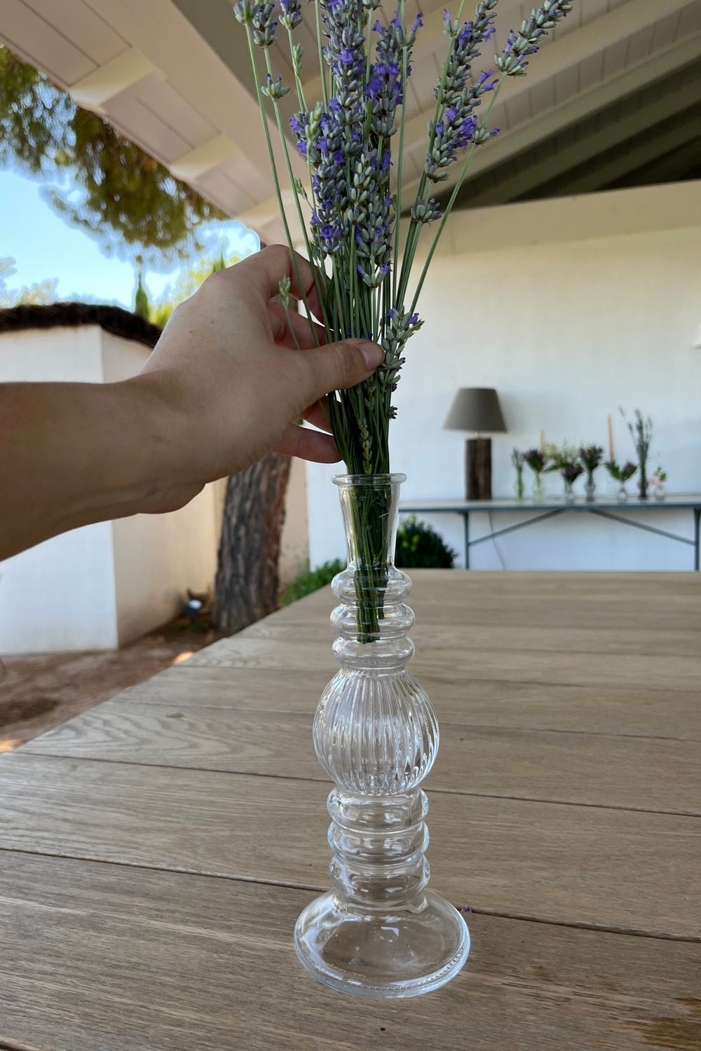 Florero De Cristal Con Diseño Florencia Transparente Pequeño con Lavanda