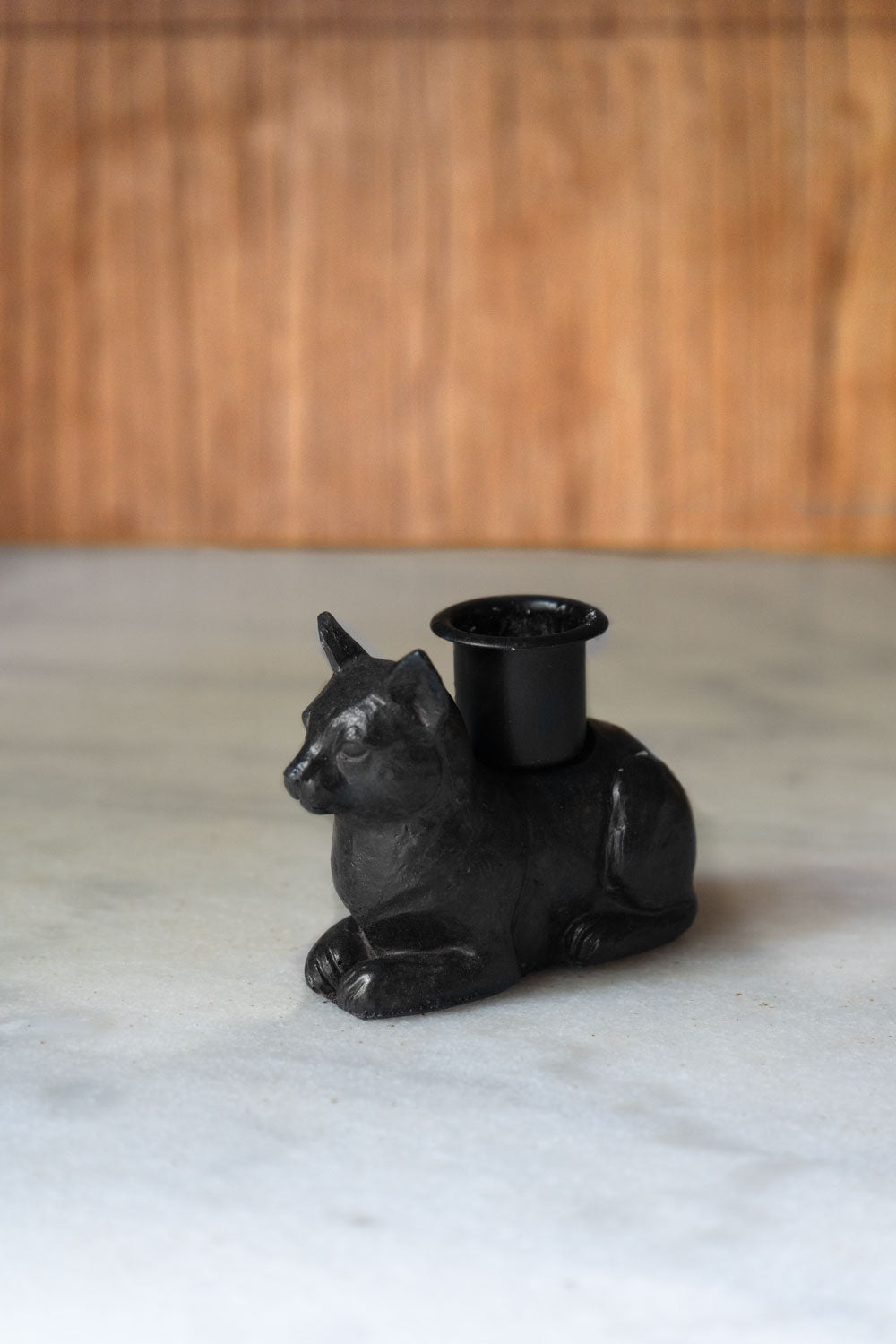 Detalle Sin Vela Portavelas Negro Con Diseño De Gato Cristina Oria 