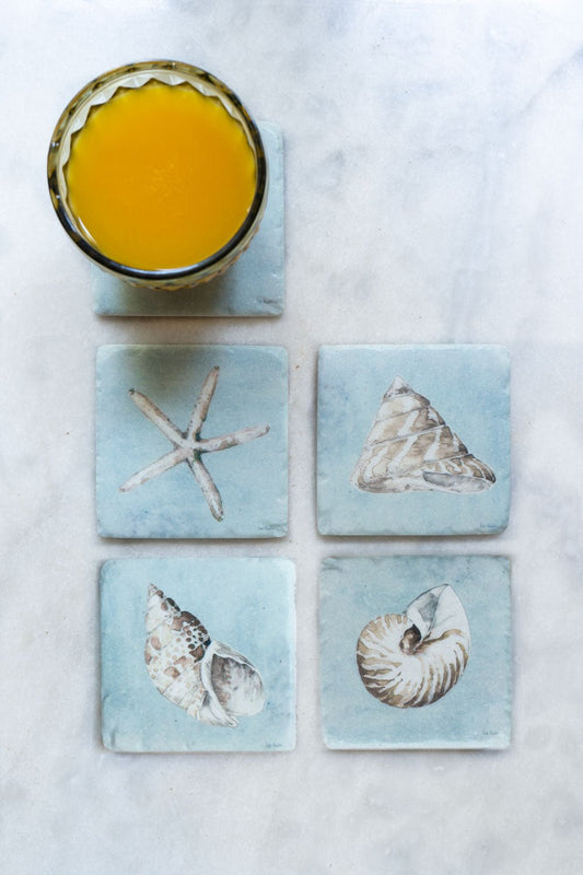 Set 4 Posavasos De Mármol Diseño Conchas Cristina Oria 