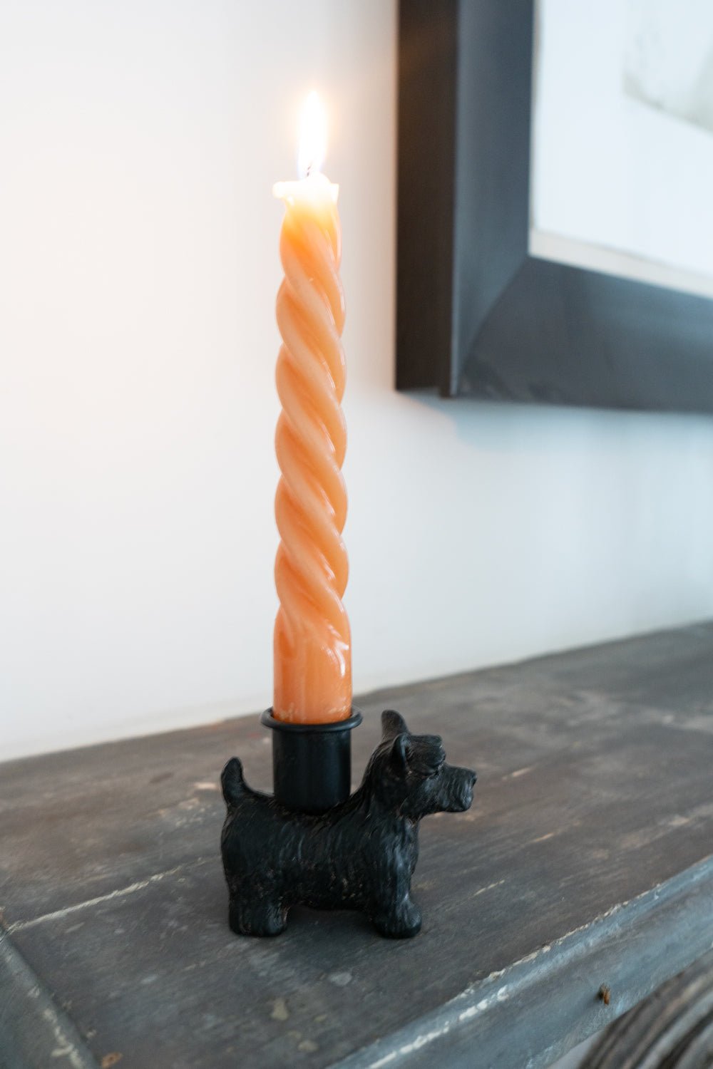 Porta-velas preto com desenho Terrier