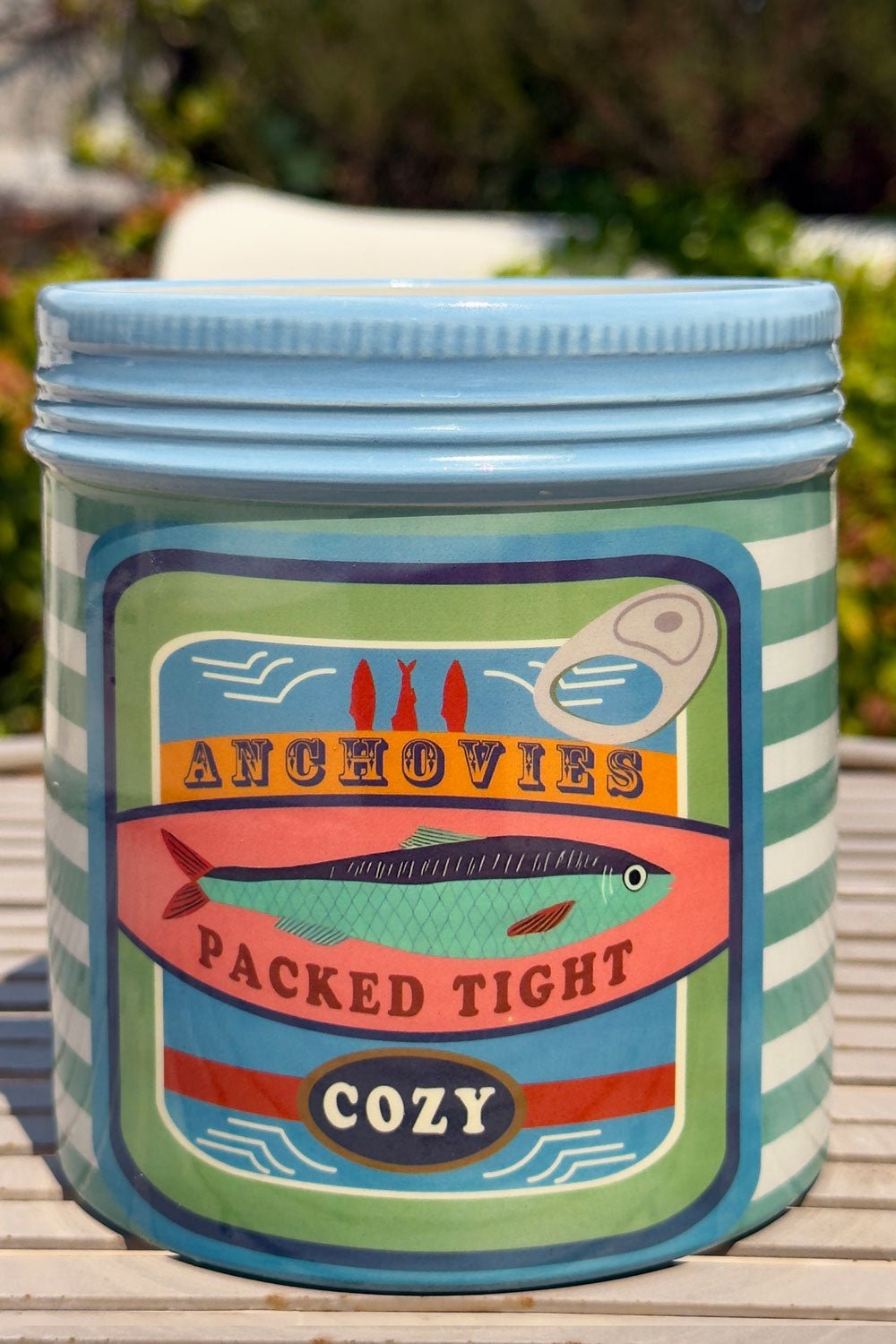 Große Keramikdose Mit Deckel Im Sardinen-Design