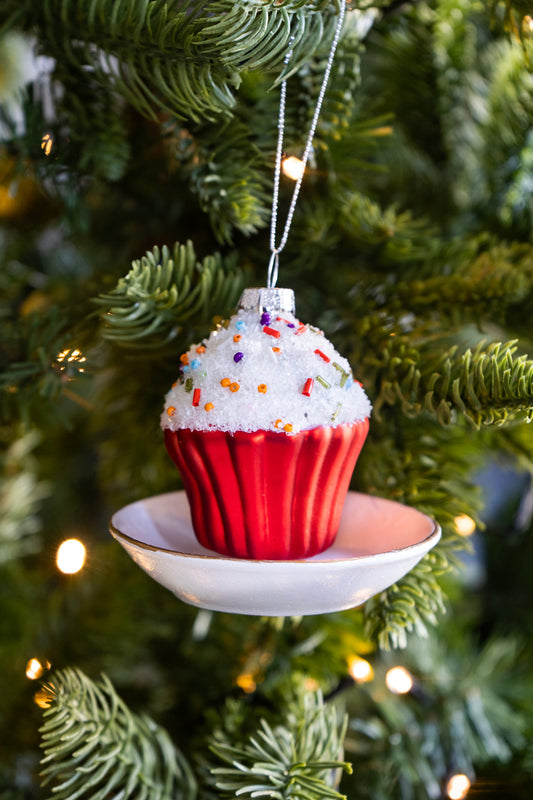 Adorno De Cristal Con Diseño De Cupcake Roja