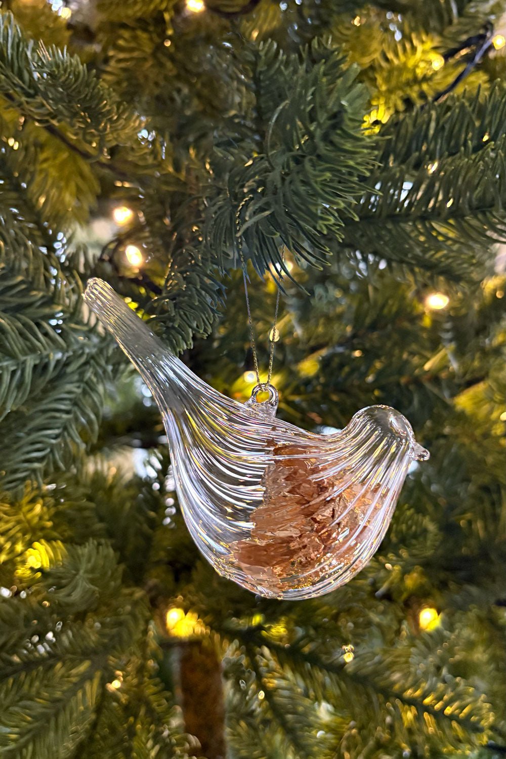 Adorno Pájaro De Cristal Con Hojas Doradas En Su Interior Cristina Oria 