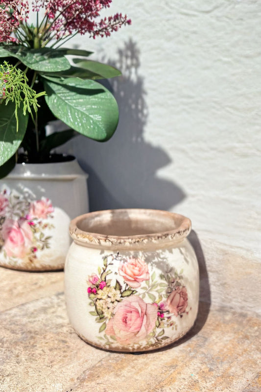 Jarrón Envejecido Ánfora Diseño De Rosas