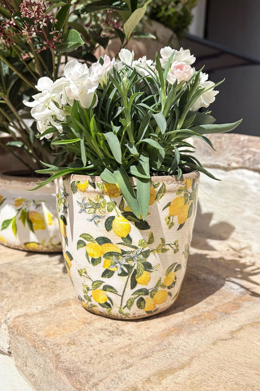 Jarrón De Cerámica Envejecido Diseño Limones Cristina Oria