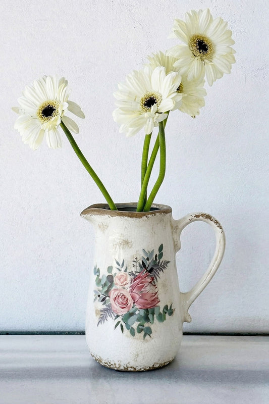 Jarra De Cerámica Envejecida Diseño Rosas Cristina Oria 