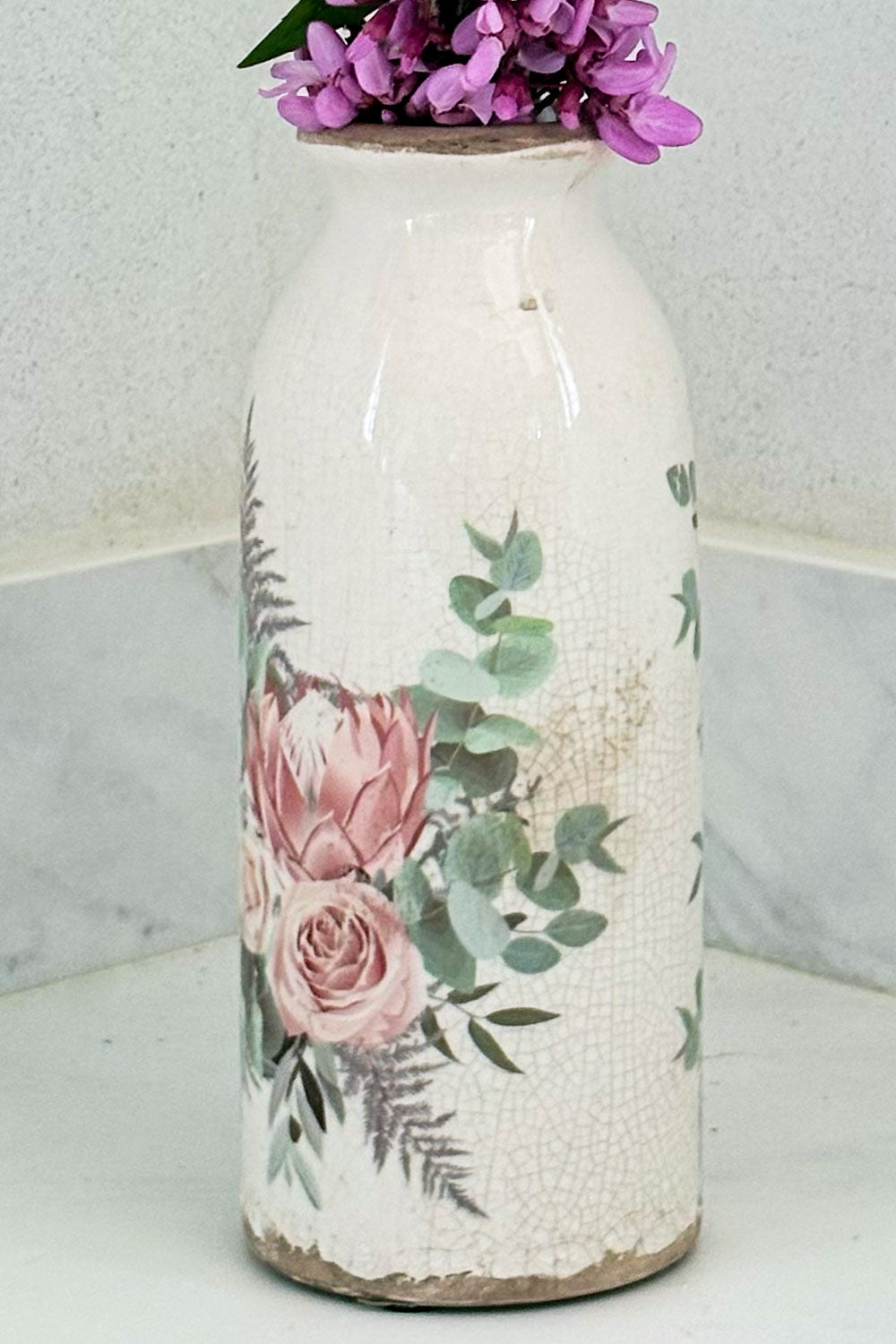 Detalle Jarrón Alto Envejecido Con Diseño De Rosas Cristina Oria 