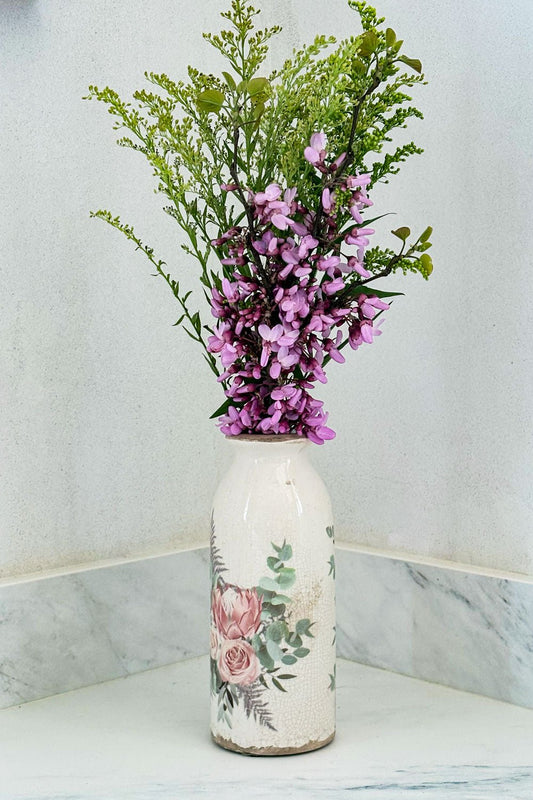 Jarrón Alto Envejecido Con Diseño De Rosas Cristina Oria 