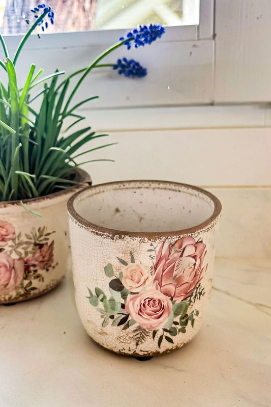 Jarrón Envejecido Con Diseño De Rosas
