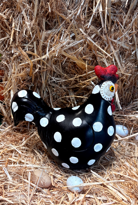 Gallo Figura Decorativa Gallinas Lunares Blancos Cristina Oria