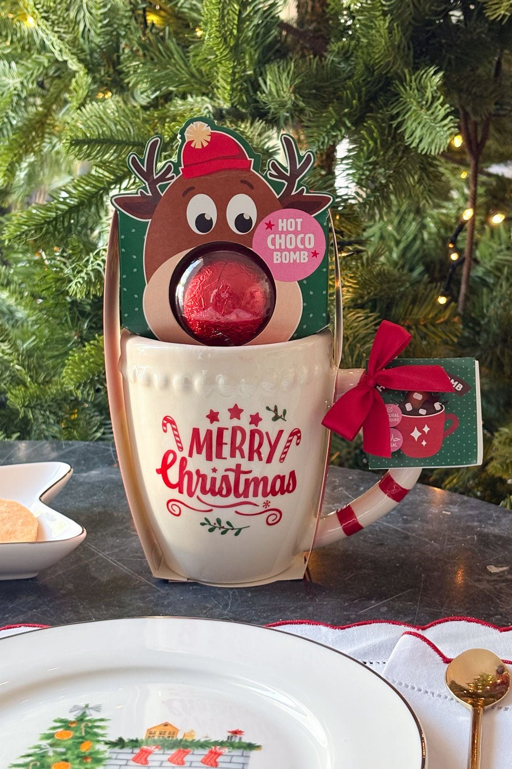 Taza Diseño Navidad Con Bombón De Chocolate Reno Cristina Oria 