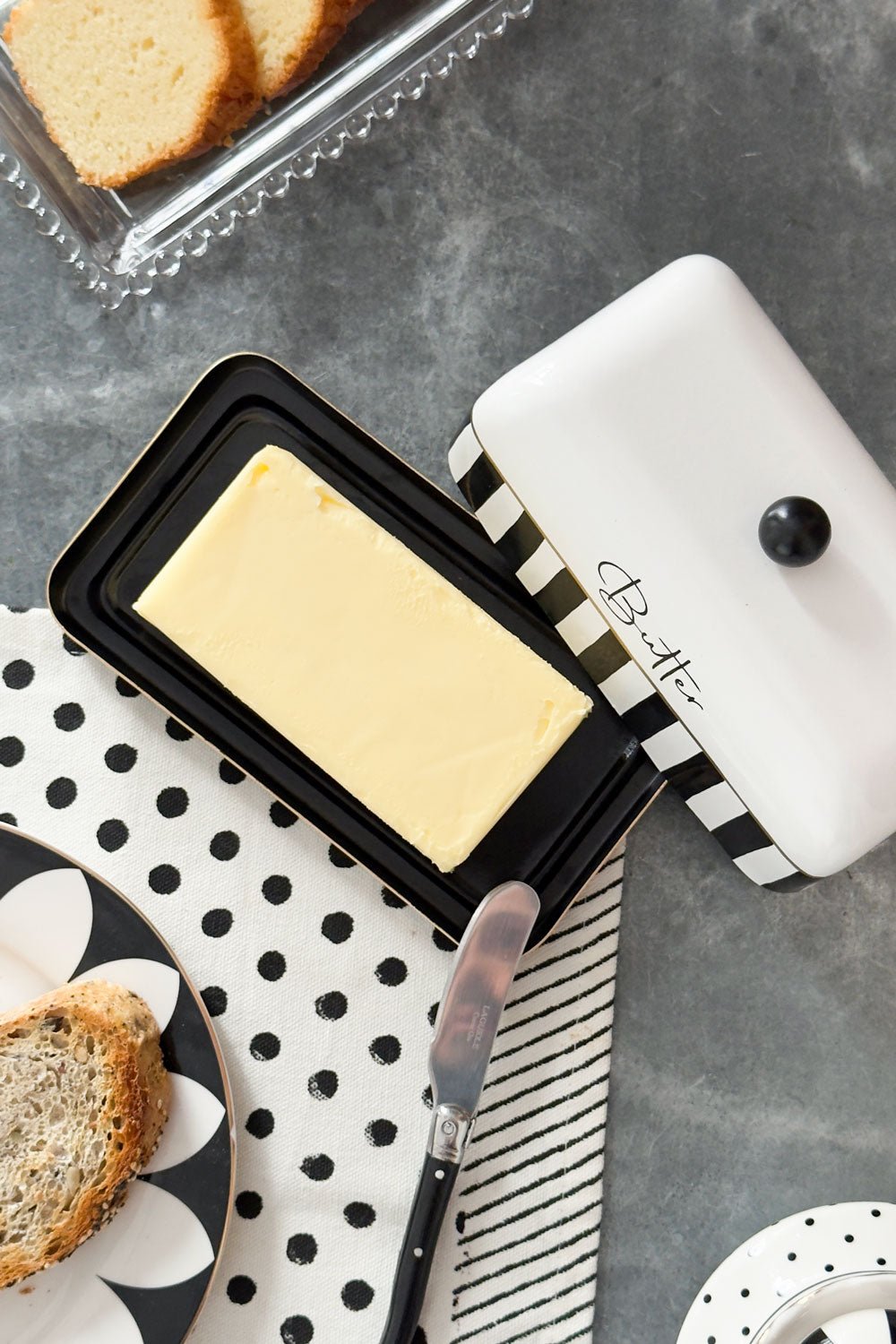 Butterdose Schwarze und Weiße Streifen „Butter“ | Dekoration
