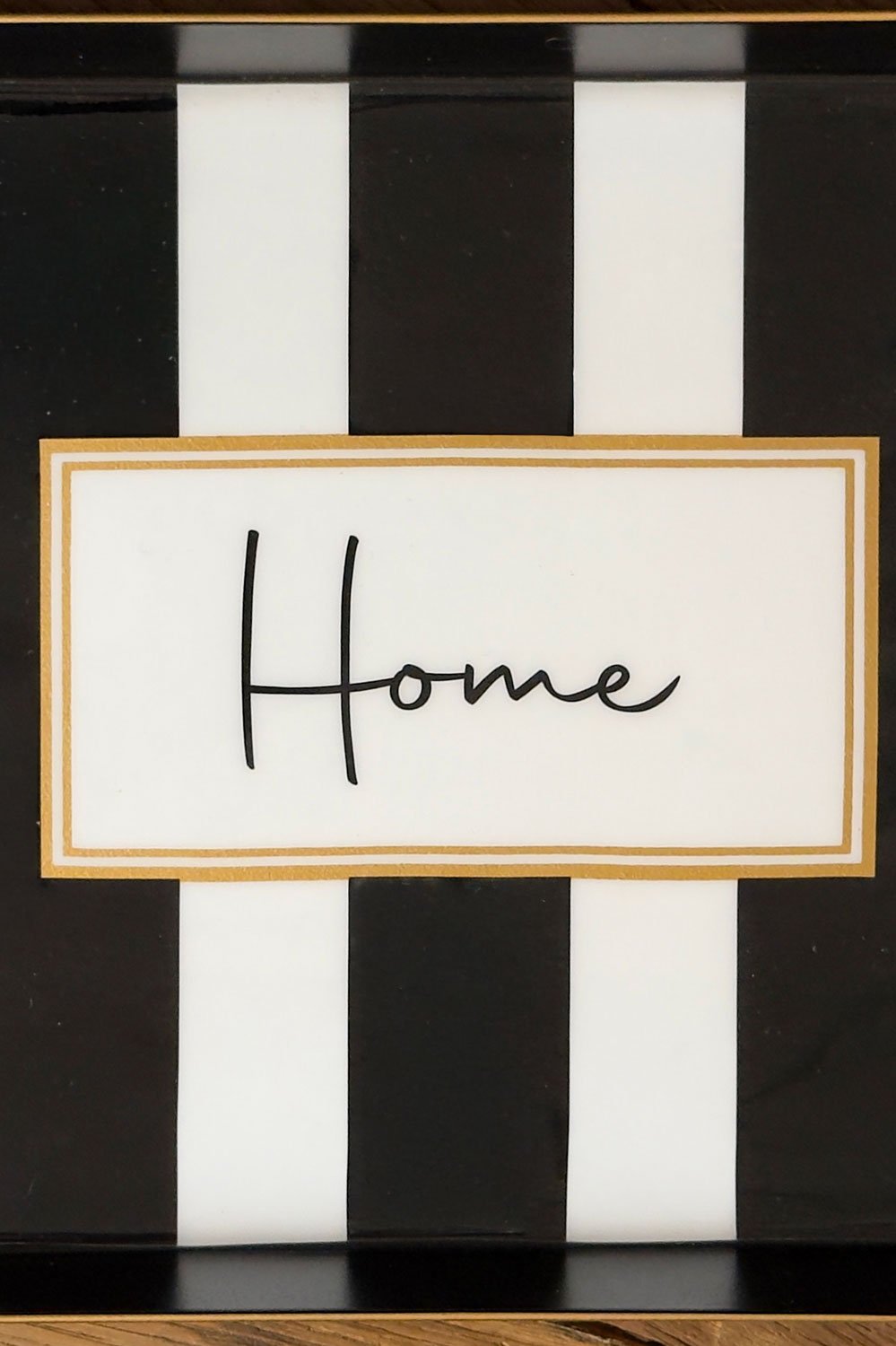 Bandeja Rectangular Rayas Blancas Y Negras Con Mensaje "Home"